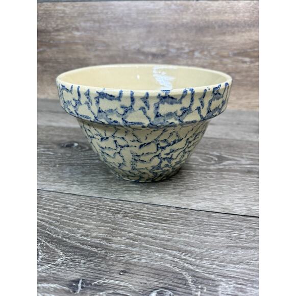 Vintage R.R.P. Co. 7.25" Mixing Bowl Blue Spongeware Roseville Ohio USA - Picture 11 of 11